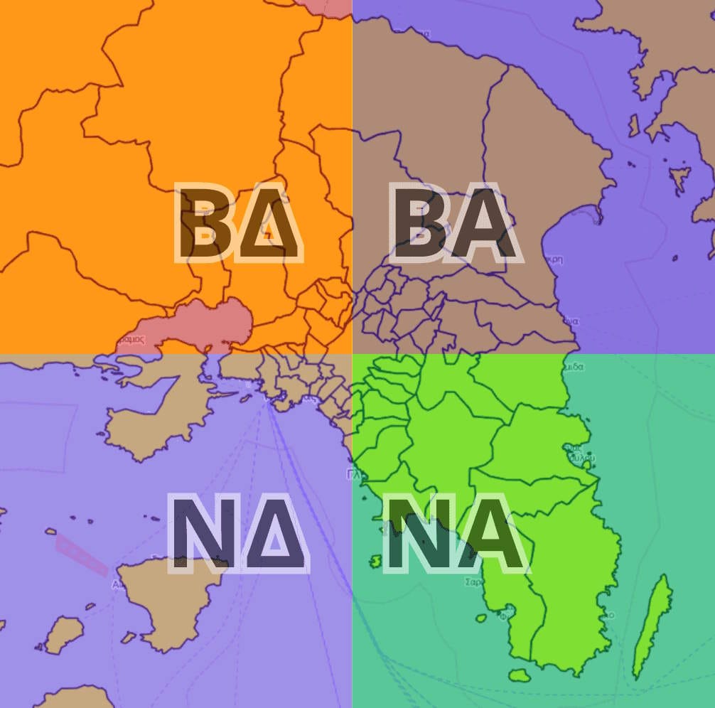 Χάρτης της Αττικής χωρισμένος γεωγραφικά