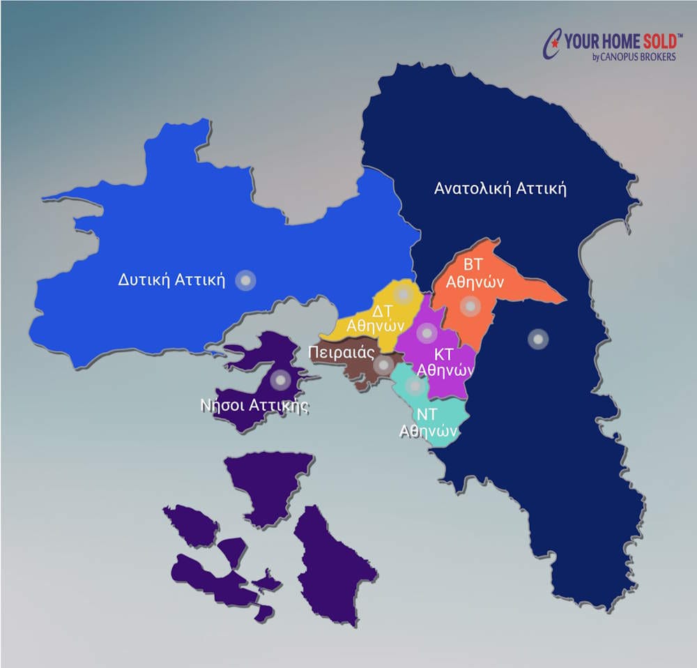 Χάρτης Περιφερειών Αττικής - Περιφερειακή Ενότητα Βορείου Τομέα Αθηνών